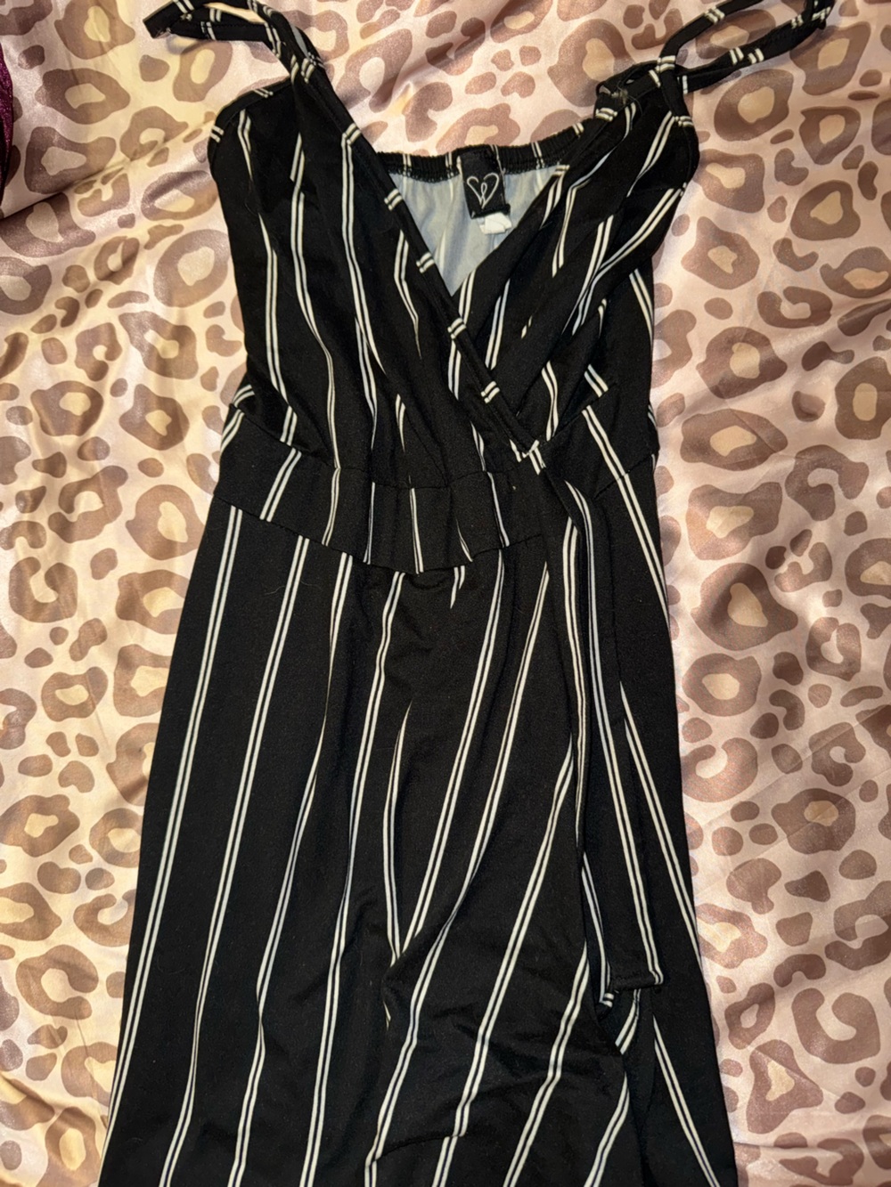 Black Striped Twist-Front Romper
